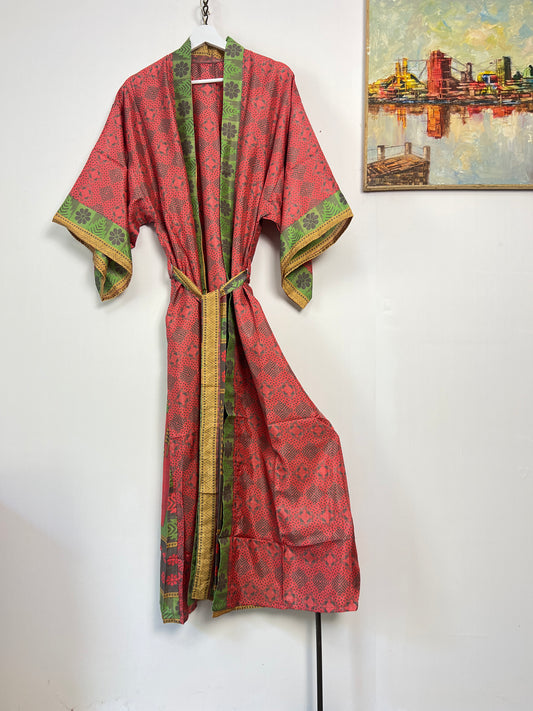 Vintage Saree Silk Kimono / Duster - Long