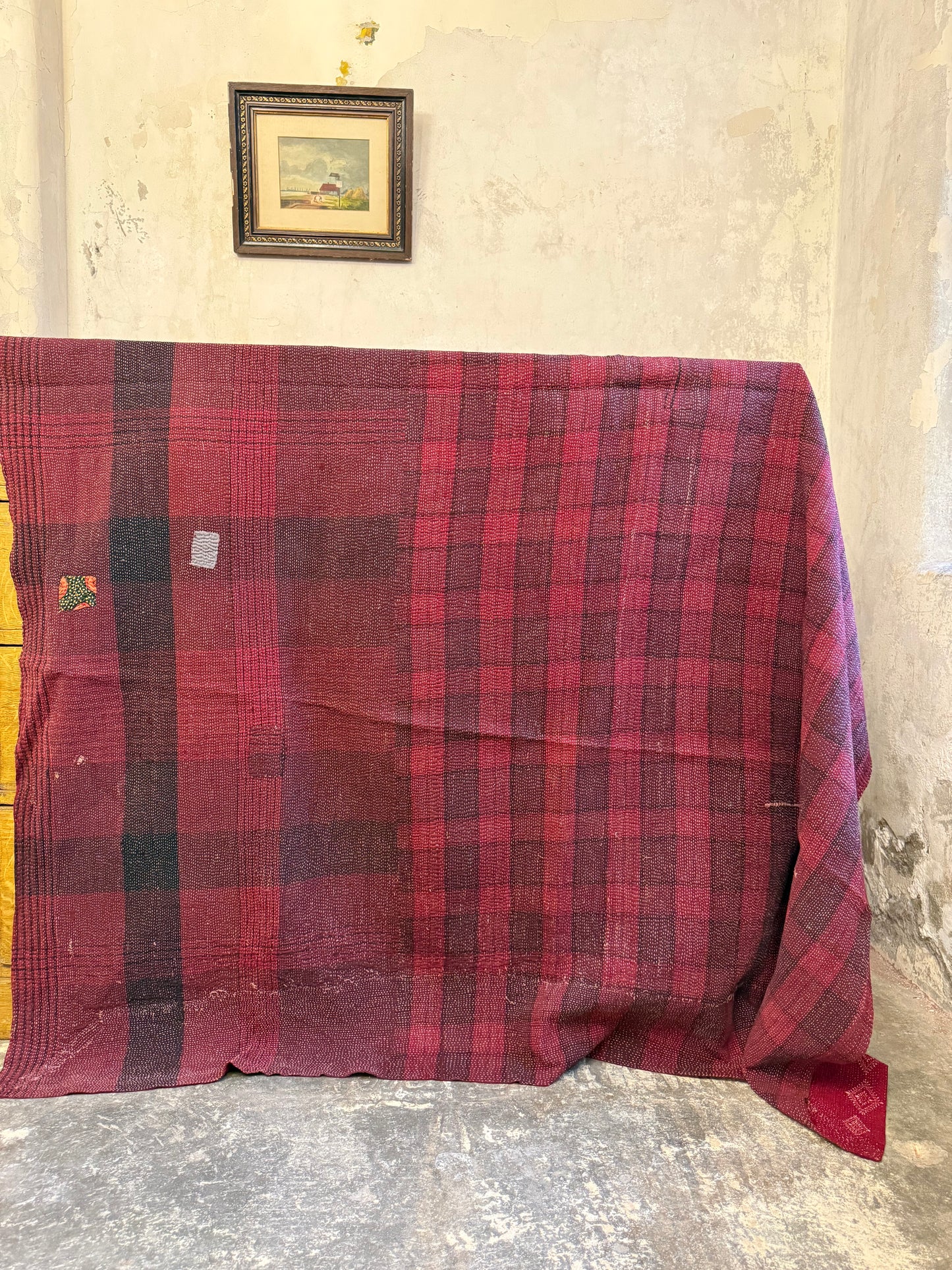 A Finestitch Kantha Quilt with Ajrakh over-print