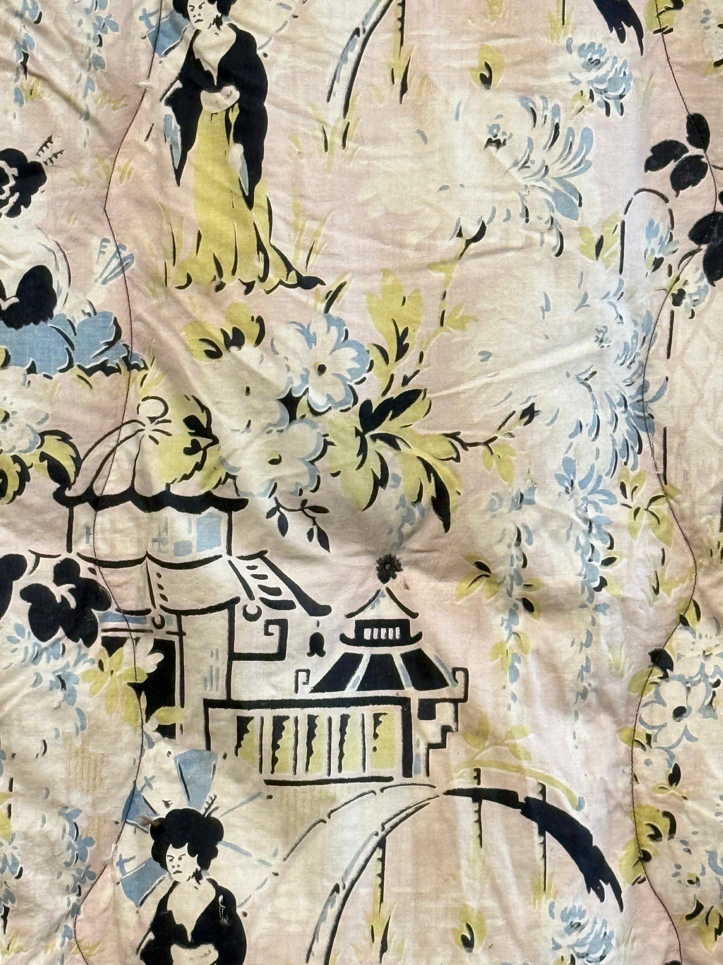 A 1930's Duck Feather Eiderdown - Rare Chinoiserie Pattern