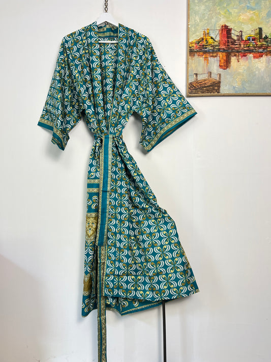 Vintage Saree Silk Kimono / Duster - Long