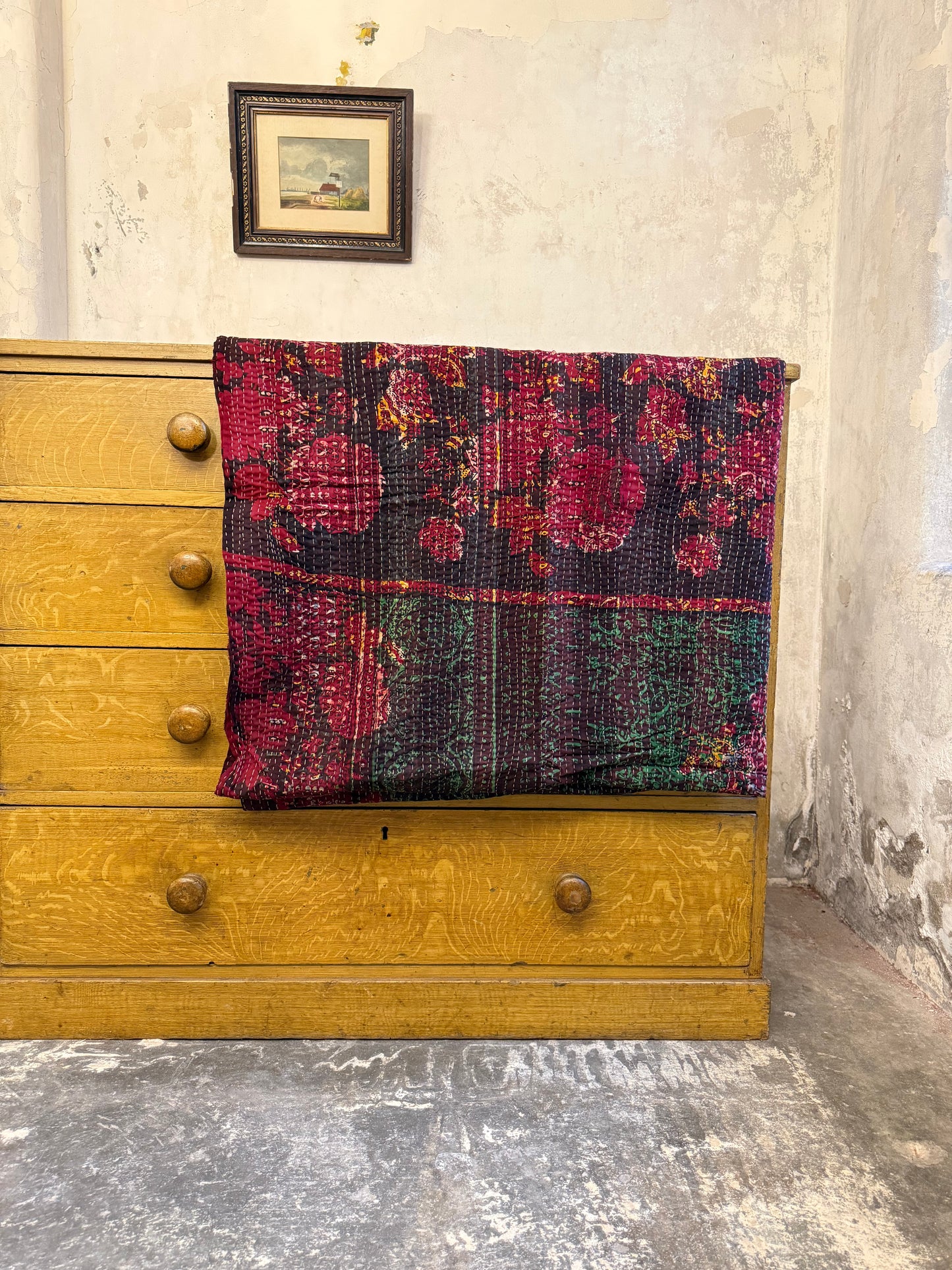 A Finestitch Kantha Quilt with Bagru over-print