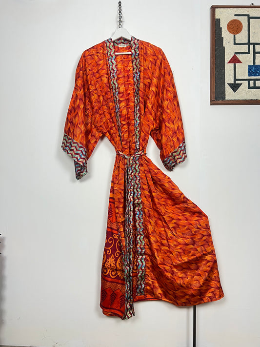 Vintage Saree Silk Kimono / Duster - Long - Wider Unisex Fit
