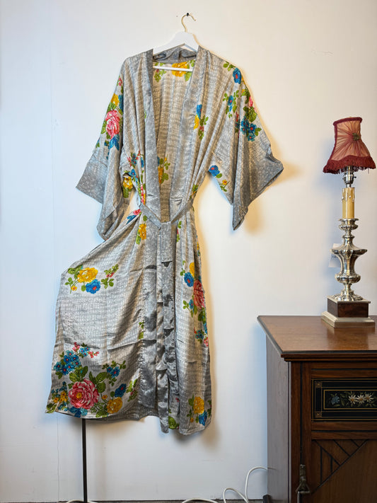 Vintage Saree Silk Kimono / Duster - Long