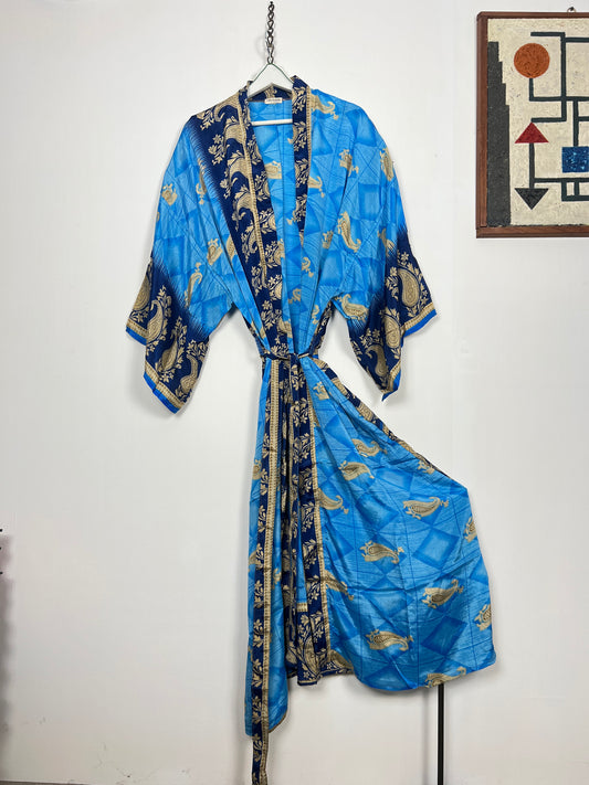 Vintage Saree Silk Kimono / Duster - Long - Wider Unisex Fit