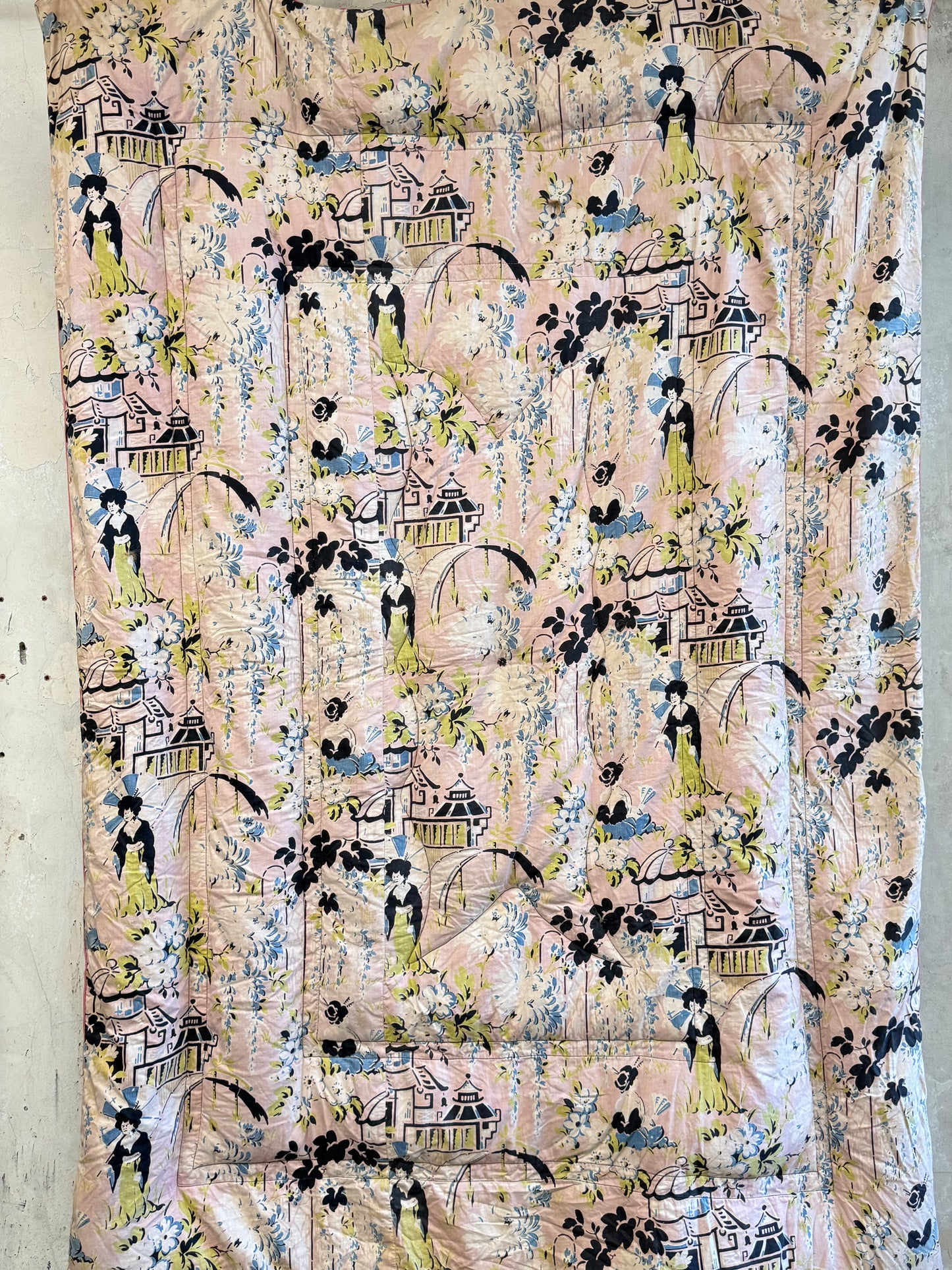 A 1930's Duck Feather Eiderdown - Rare Chinoiserie Pattern