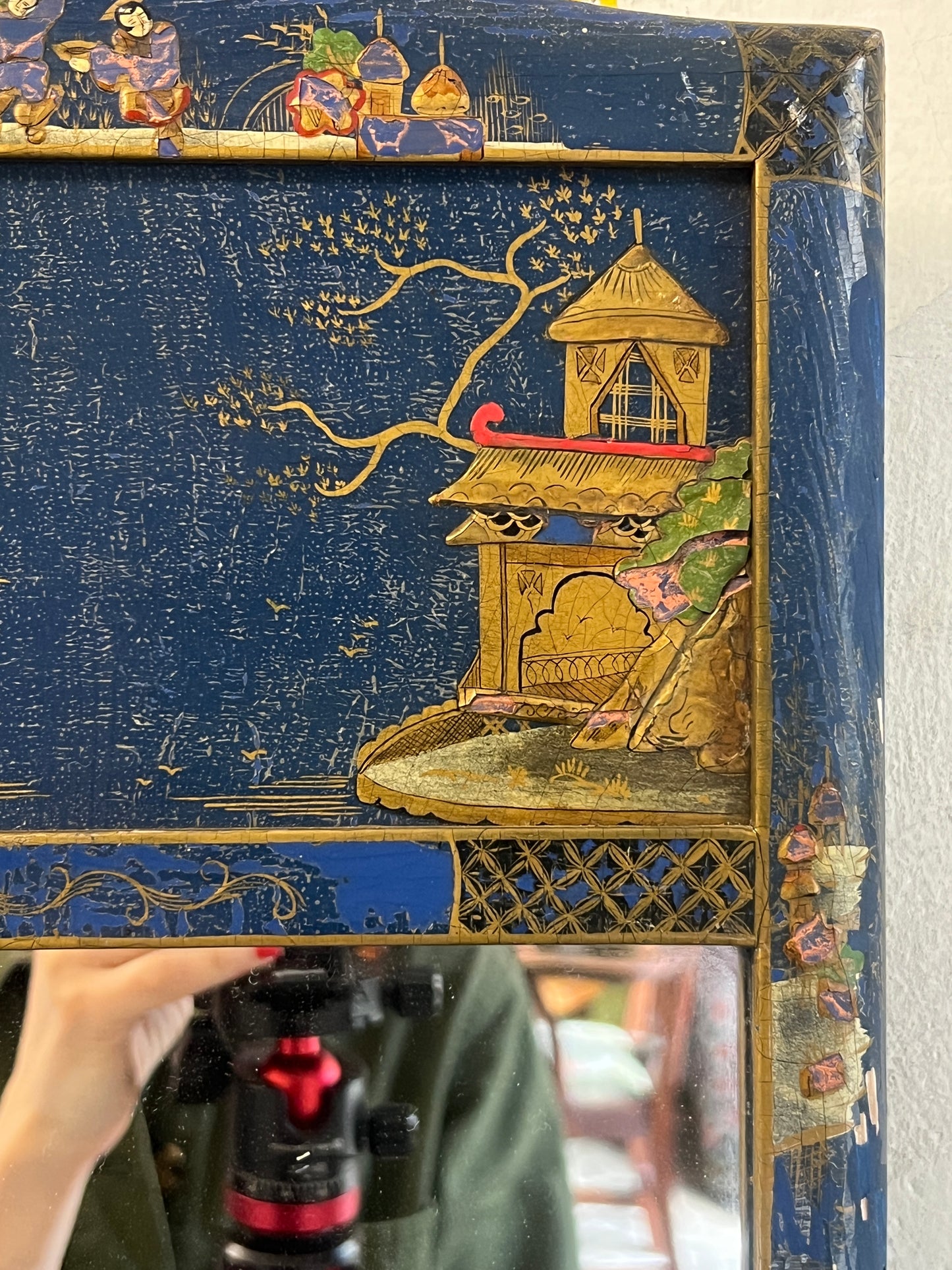 Early 20thC Blue Lacquered Chinoiserie Mirror