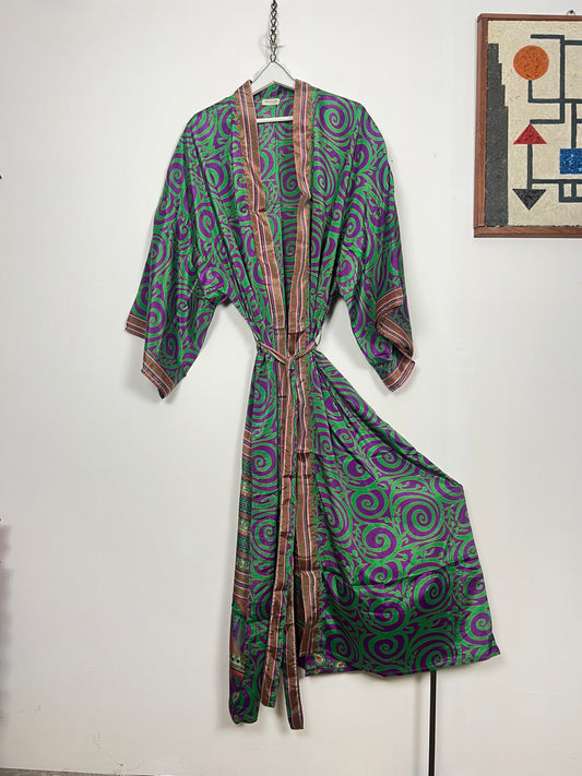 Vintage Saree Silk Kimono / Duster - Long - Wider Unisex Fit