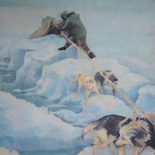 Triptych Of Polar Exploration Scenes / J Mills , (c. 1960s)