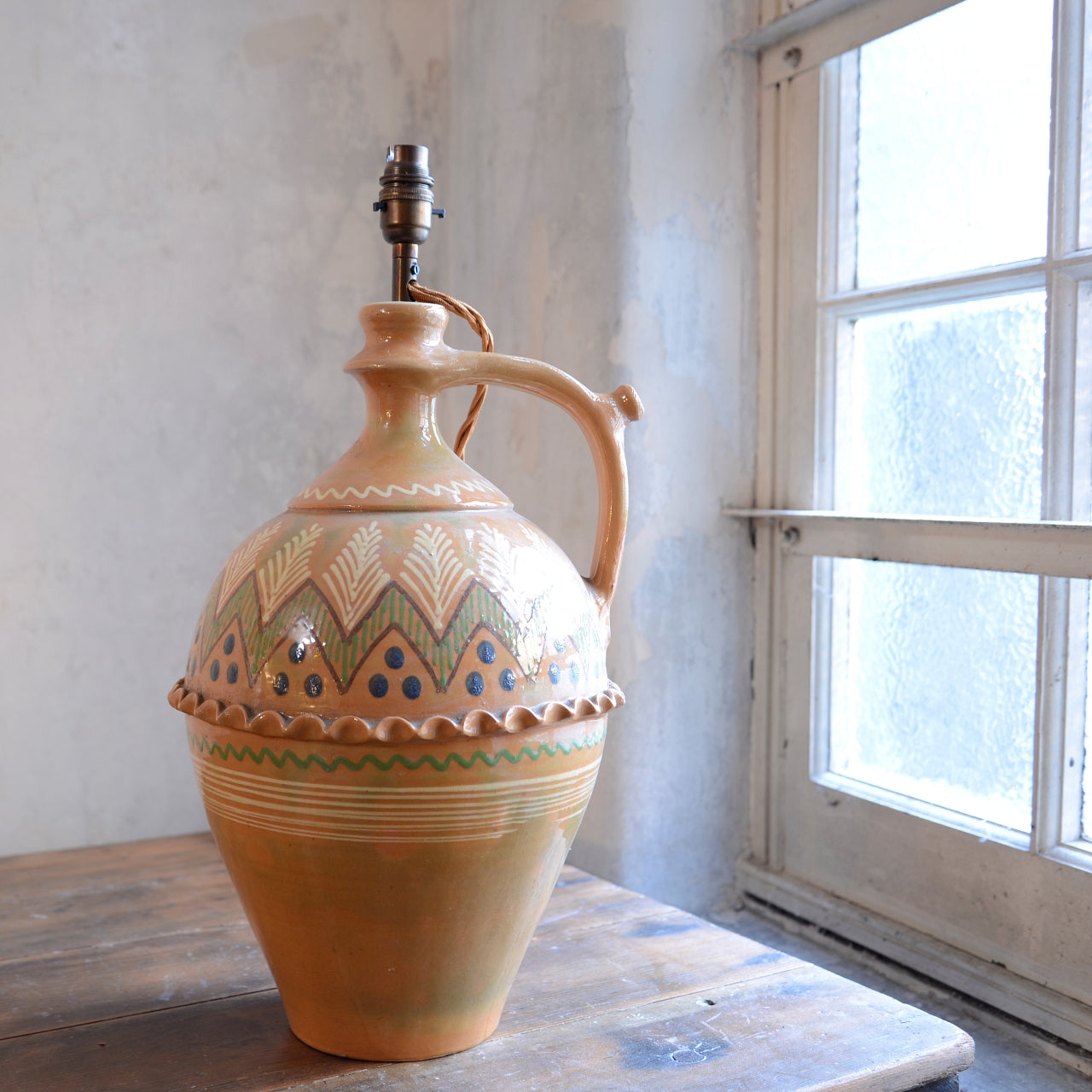 European Folk Art Pottery Table Lamp