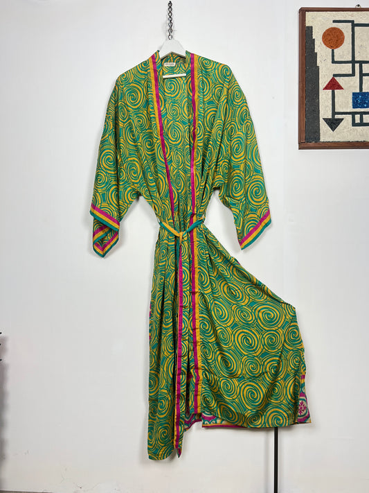 Vintage Saree Silk Kimono / Duster - Long - Wider Unisex Fit