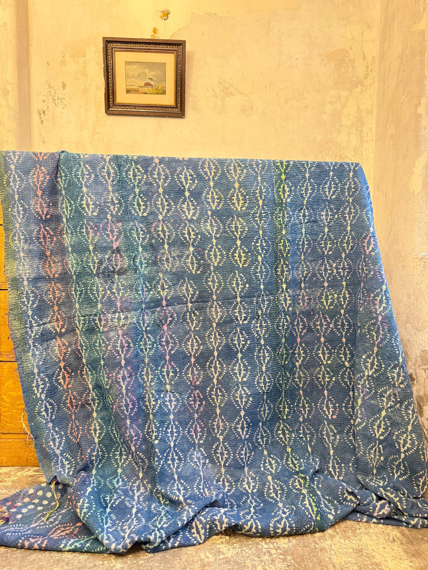A Finestitch Indigo Kantha Quilt with Indigo over-print