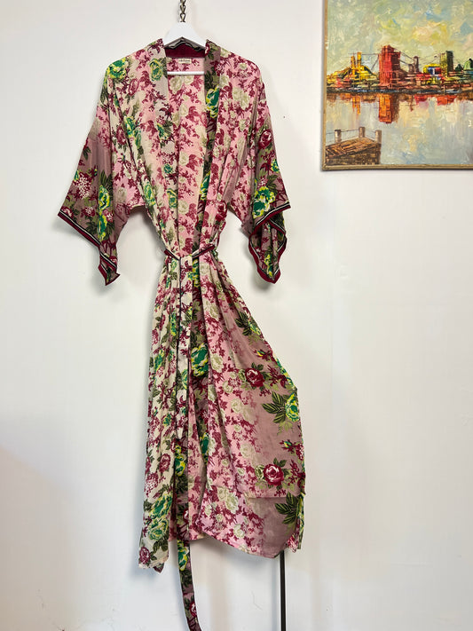 Vintage Saree Silk Kimono / Duster - Long