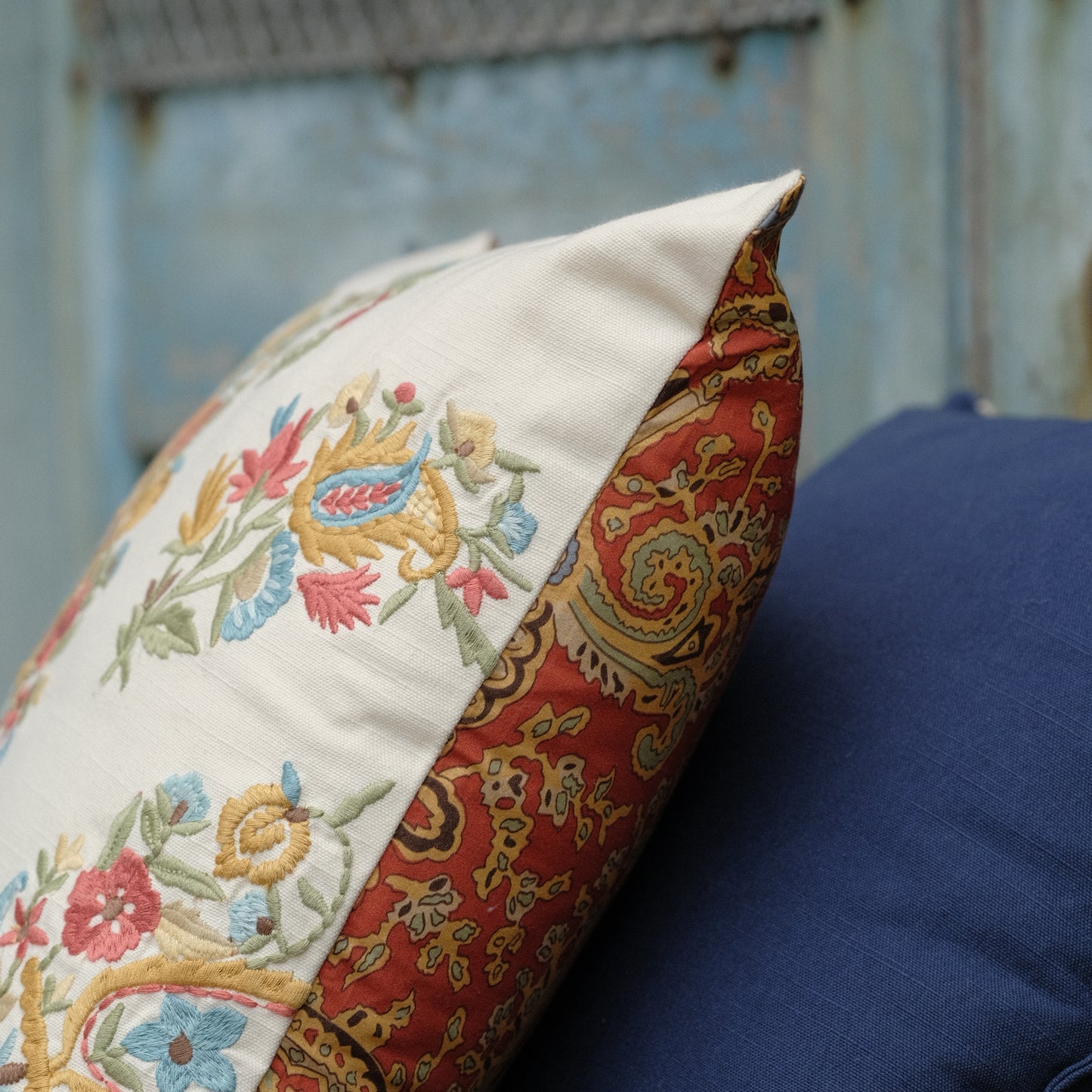 Embroidered Cushion - Floral Cream