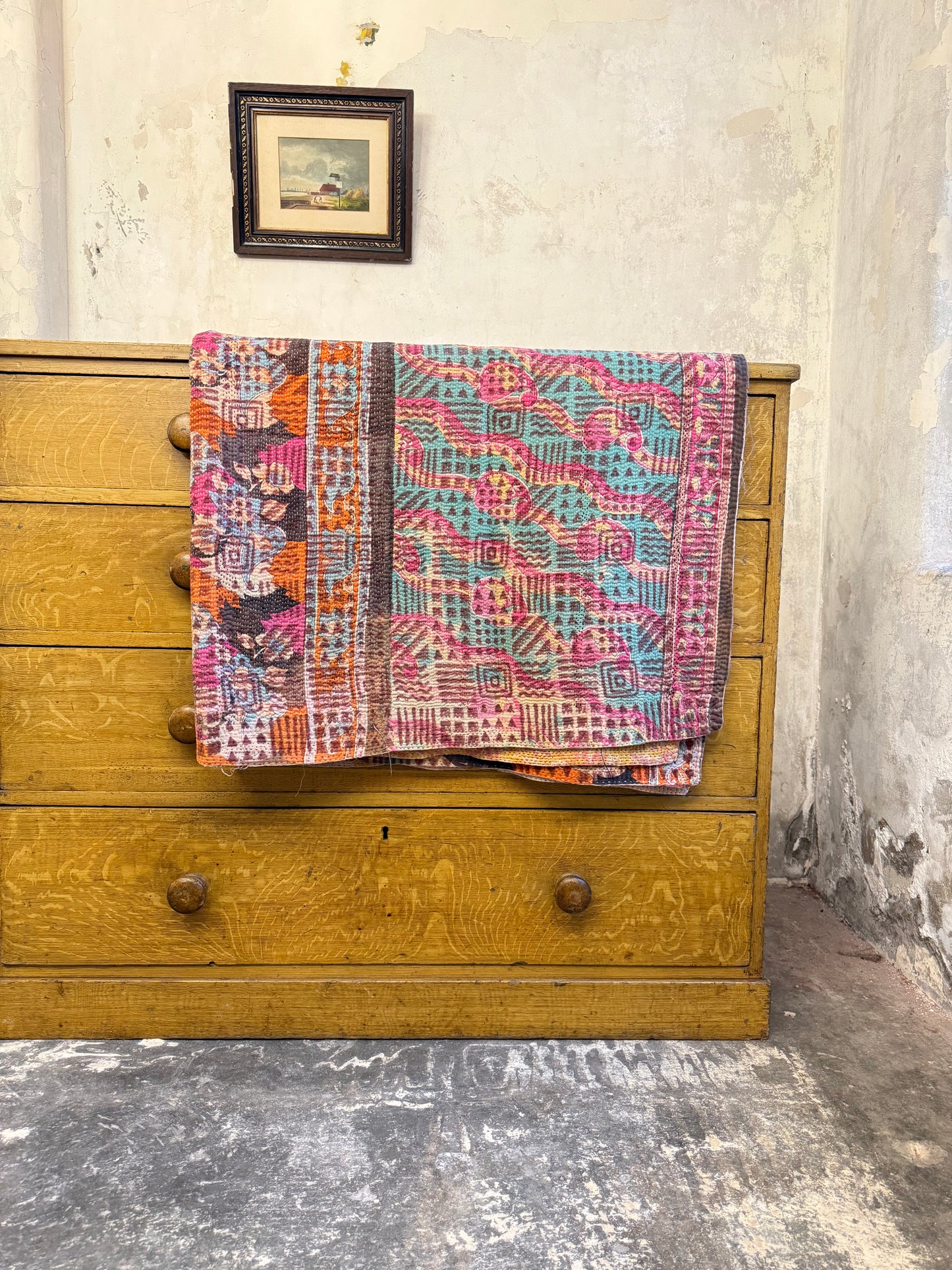 A Finestitch Kantha Quilt with Bagru over-print.