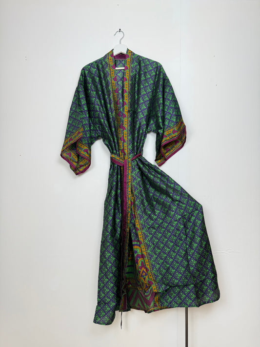 Vintage Saree Silk Kimono / Duster - Long