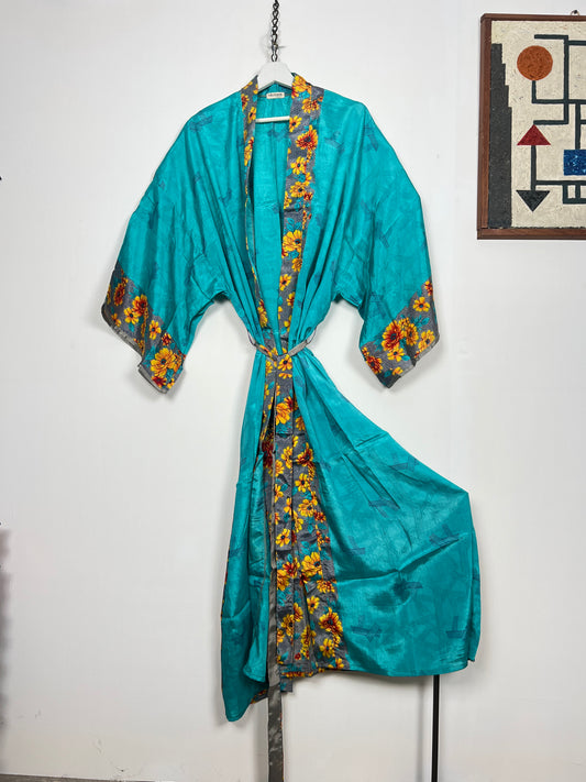 Vintage Saree Silk Kimono / Duster - Long - Wider Unisex Fit