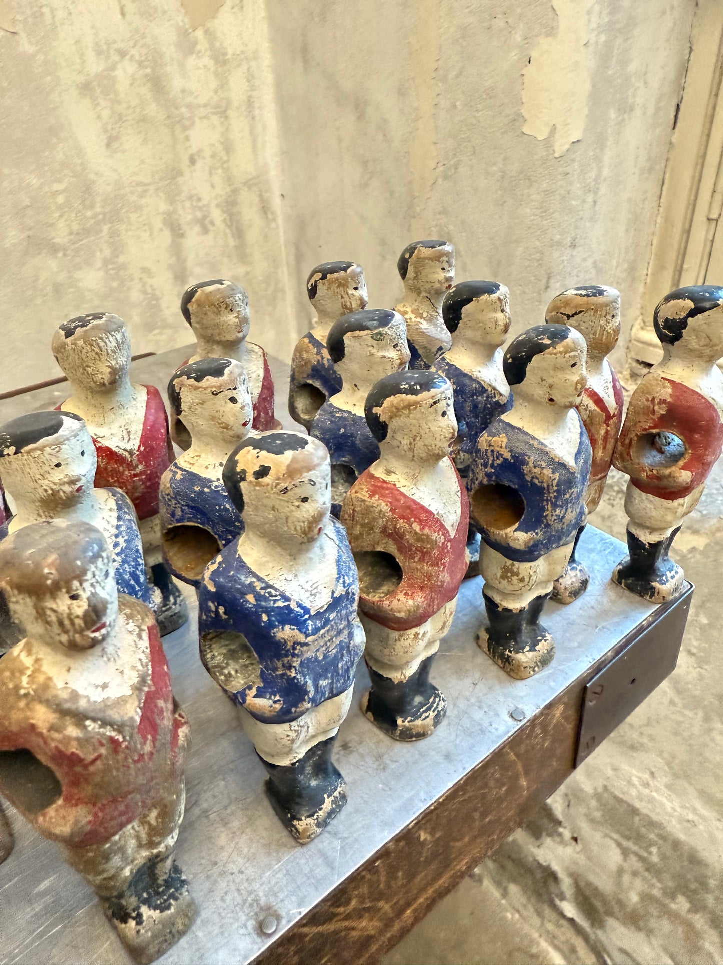 Rare 1930's French Wooden Table Football Players in Original Paint