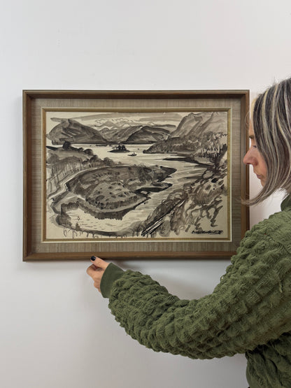 David Macbeth Sutherland RSA (1883–1973) | Estuary, Loch Carron | Original Scottish Ink & Wash