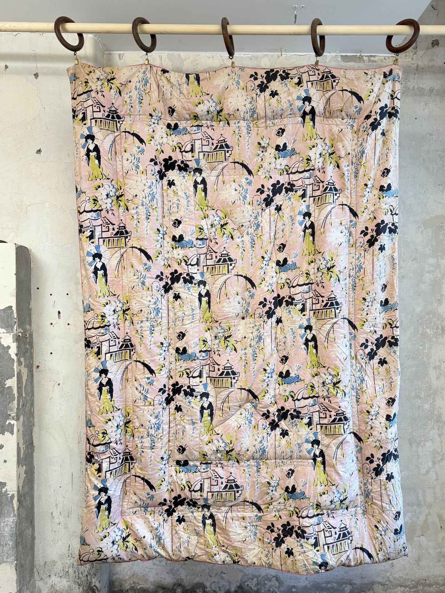 A 1930's Duck Feather Eiderdown - Rare Chinoiserie Pattern
