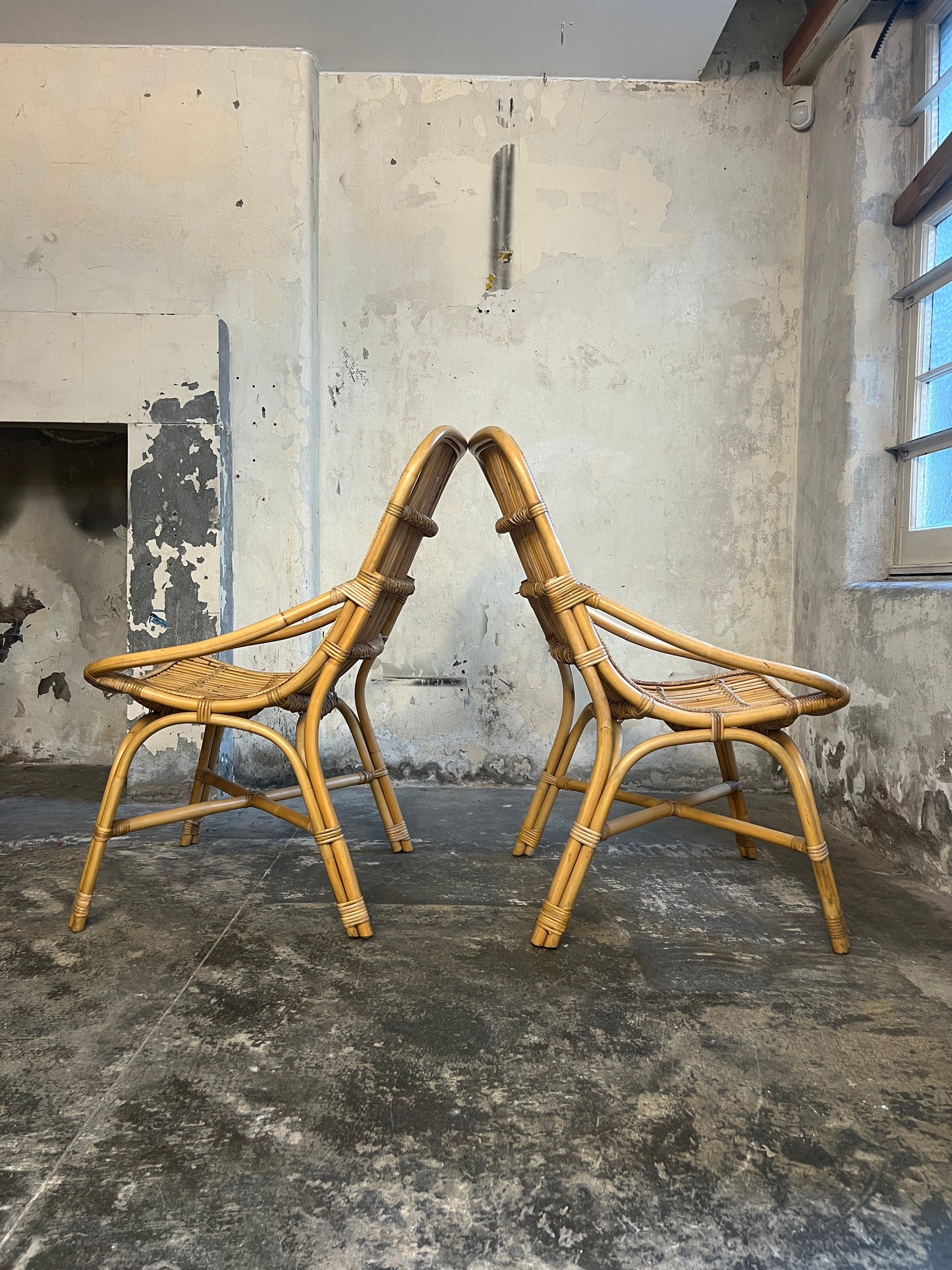 Pair Large Italian Bamboo & Cane Chairs