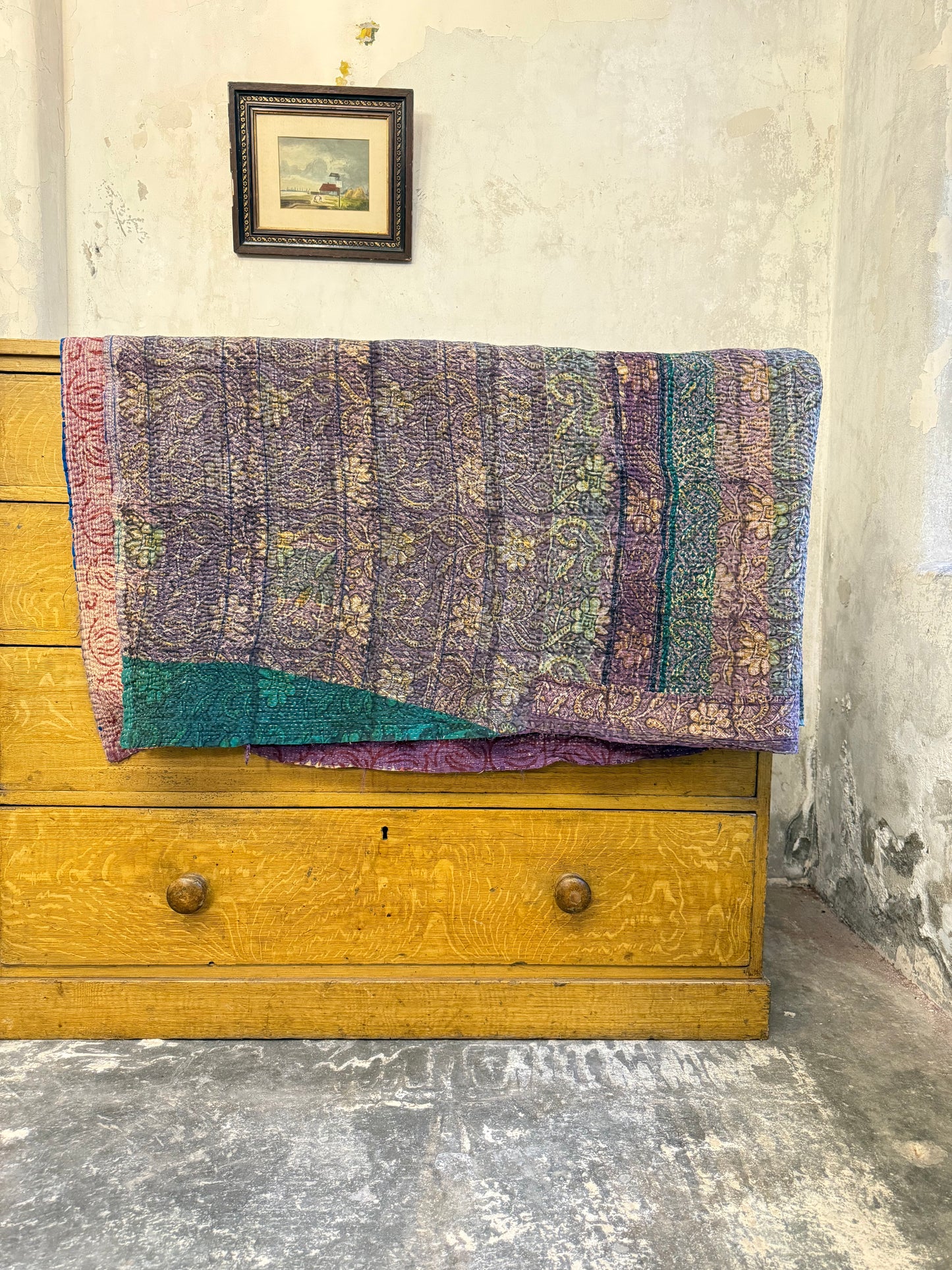 A Finestitch Kantha Quilt with Bagru over-print
