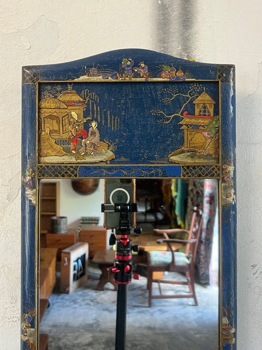 Early 20thC Blue Lacquered Chinoiserie Mirror