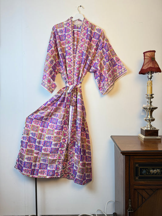 Vintage Saree Silk Kimono / Duster - Long