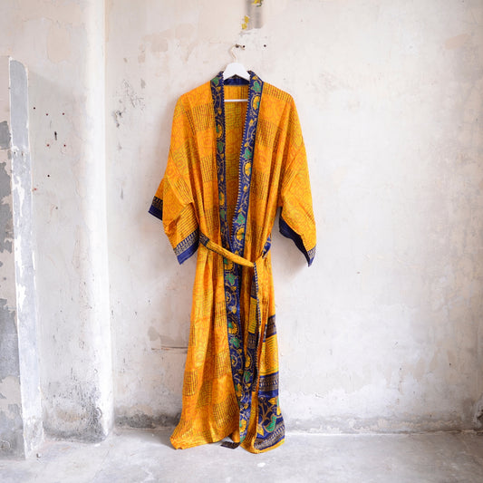 Vintage Saree Silk Kimono / Duster - Long