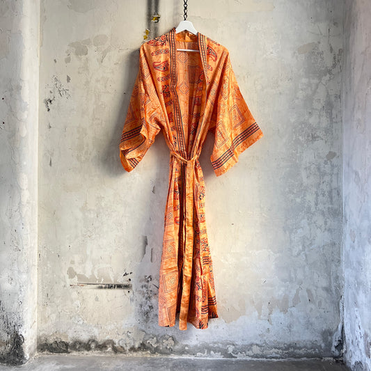 Vintage Saree Silk Kimono / Duster - Long