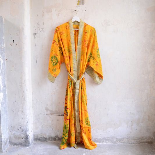 Vintage Saree Silk Kimono / Duster - Long
