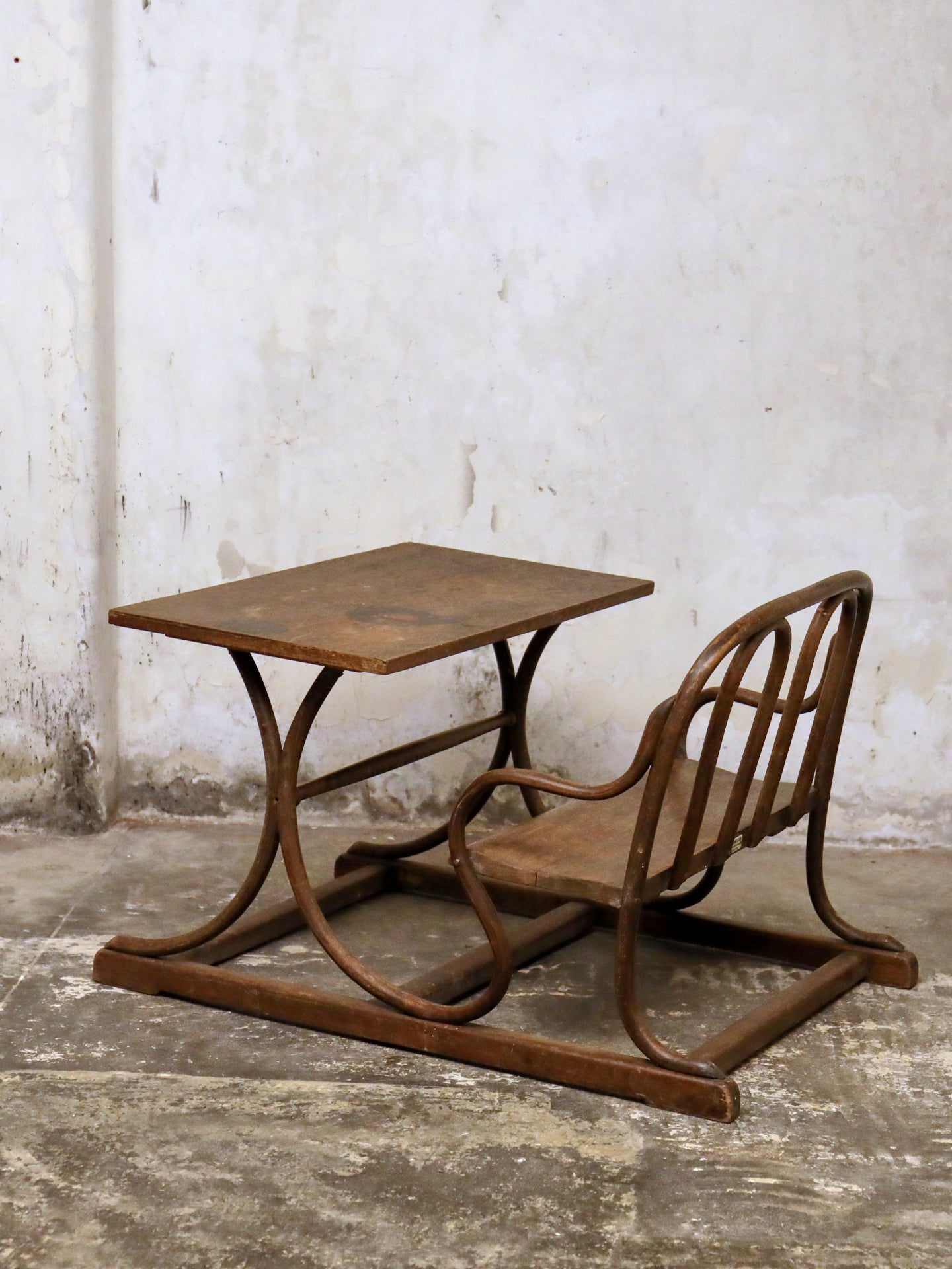 A Double Bentwood Children’s Desk & Seat - c1900. Retailers Label.