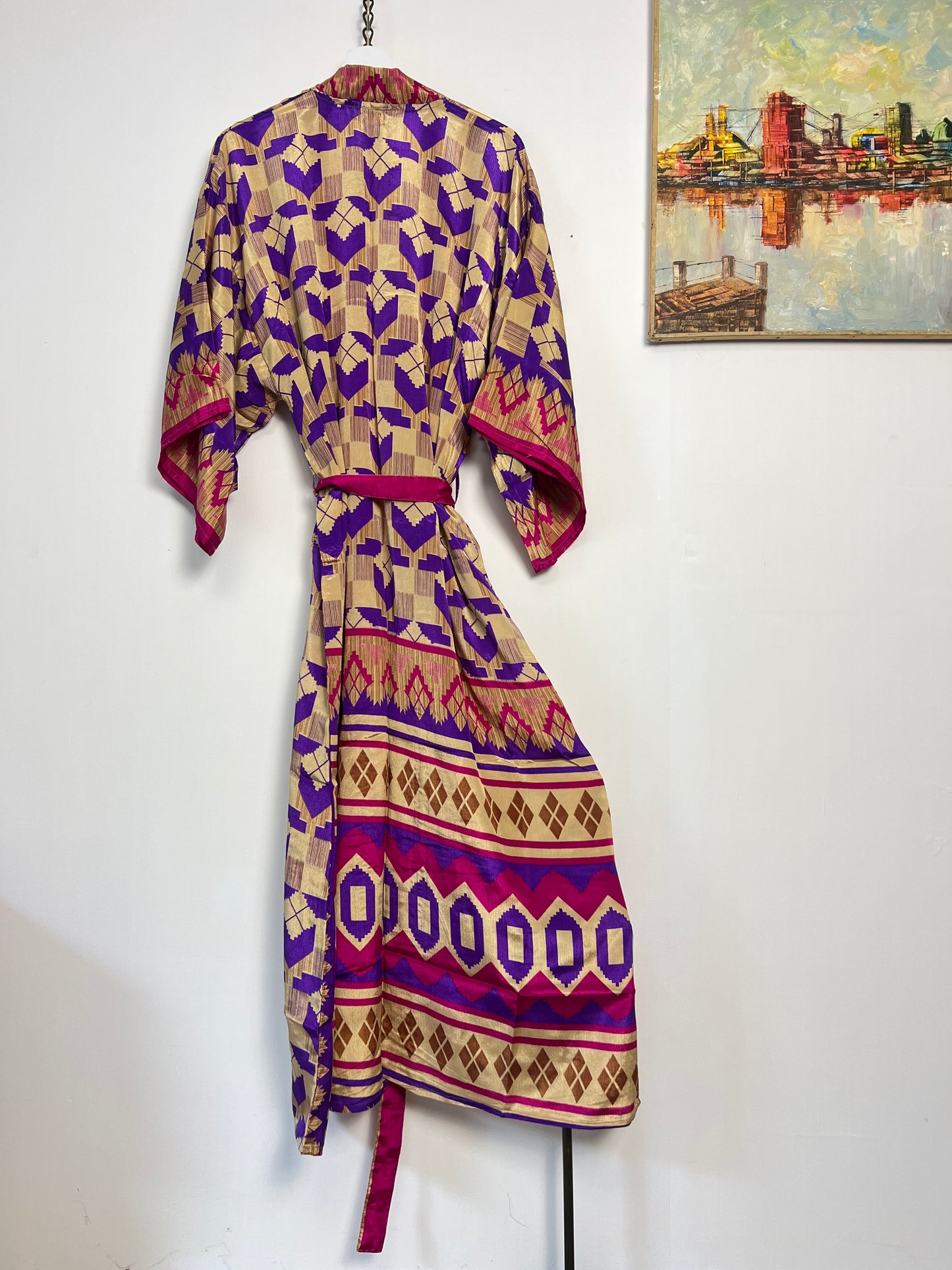 Vintage Saree Silk Kimono / Duster - Long