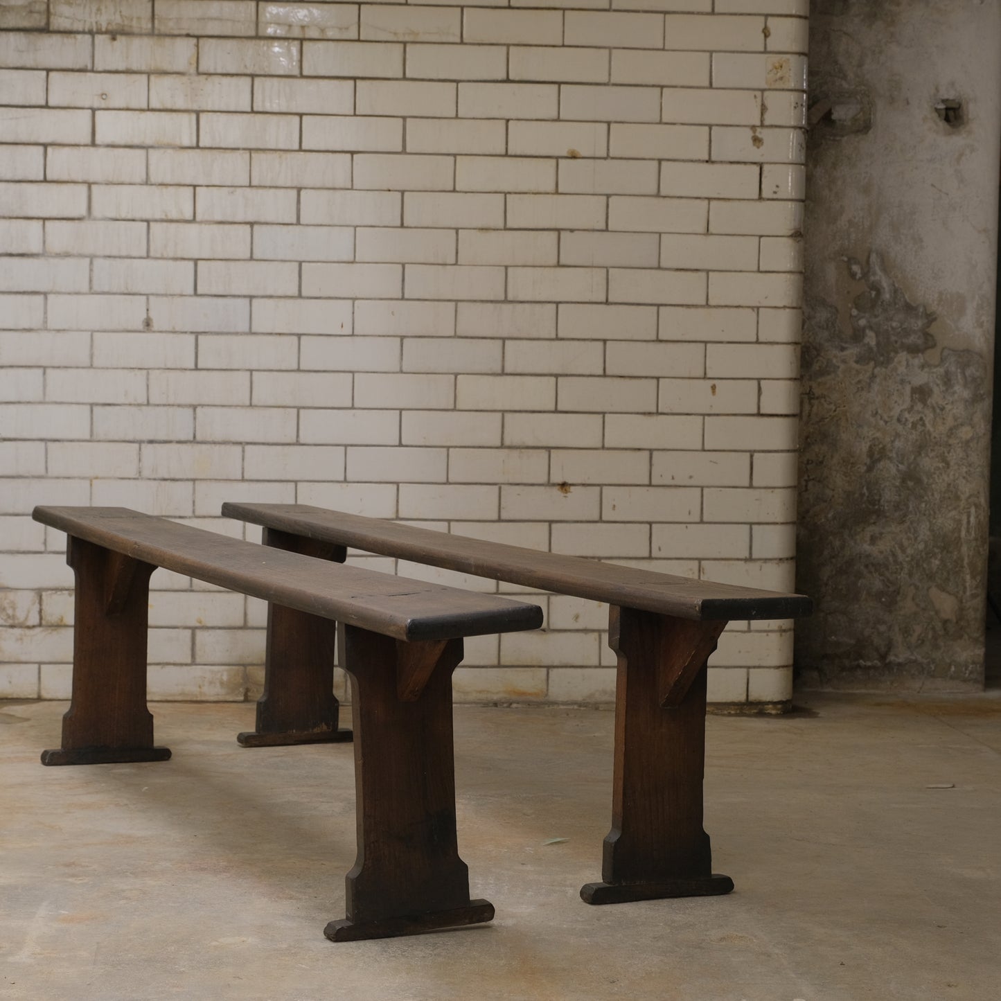 Pair French Fruitwood Farm Benches