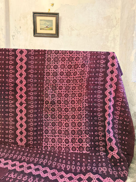 A Finestitch Kantha Quilt with Ajrakh over-print