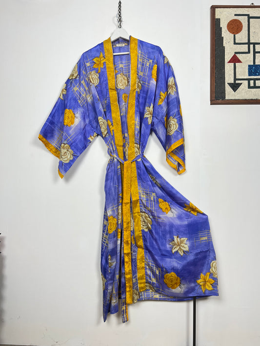 Vintage Saree Silk Kimono / Duster - Long - Wider Unisex Fit
