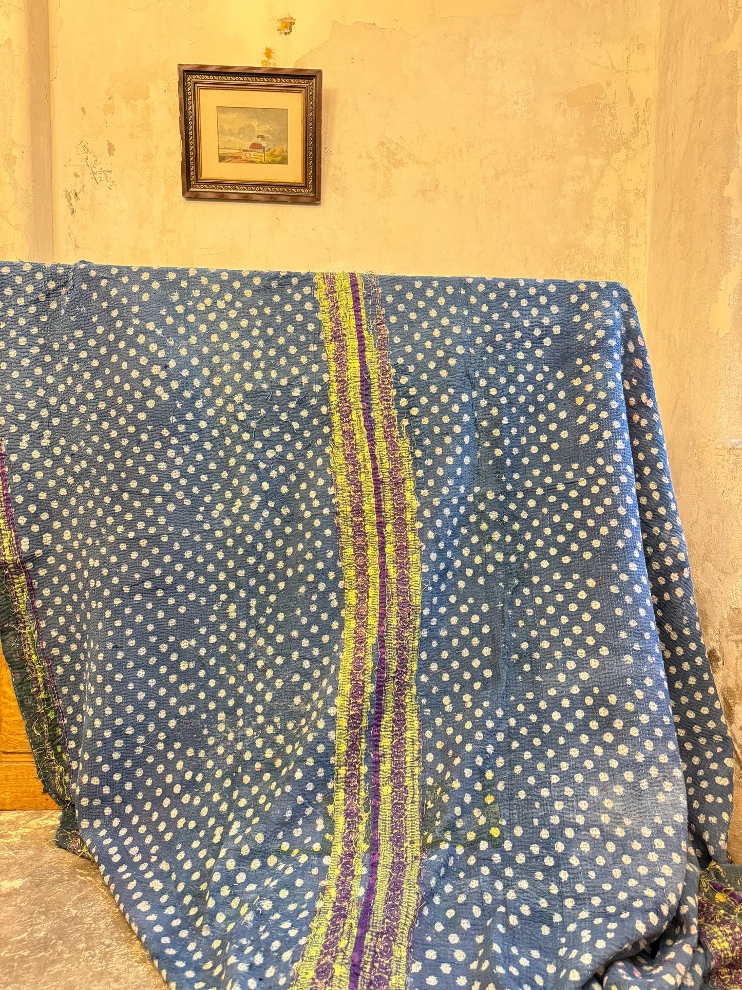 A Finestitch Indigo Kantha Quilt with Indigo over-print
