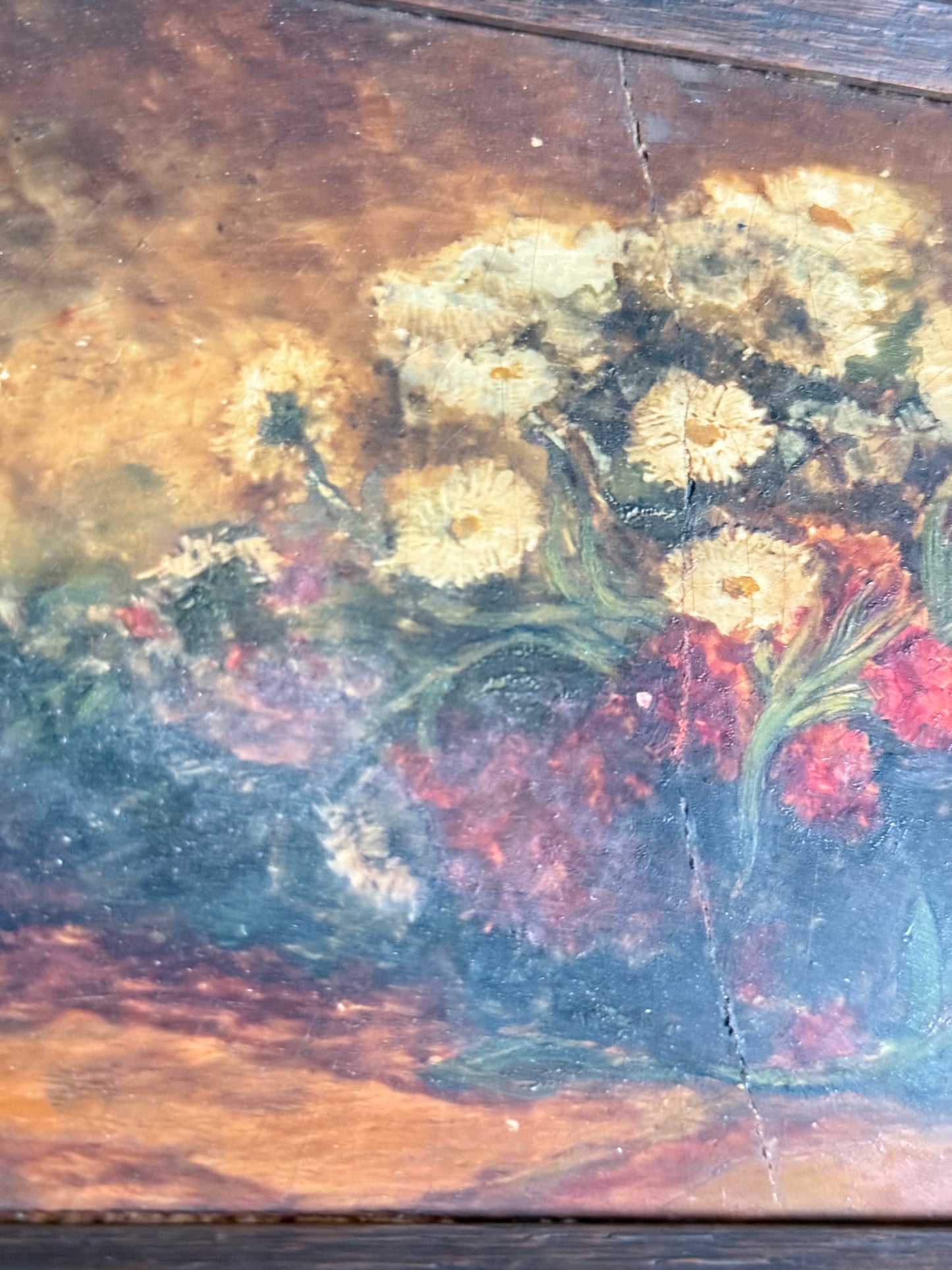 Floral Still Life on Tile - Belgium Freres La Louviere