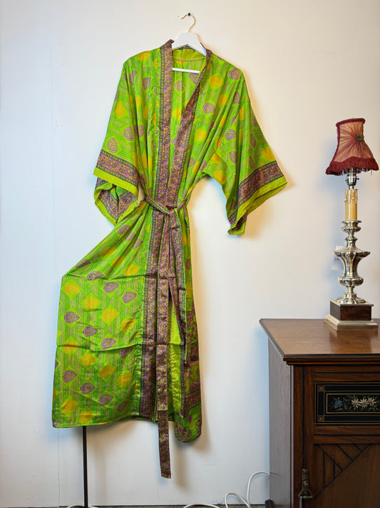 Vintage Saree Silk Kimono / Duster - Long