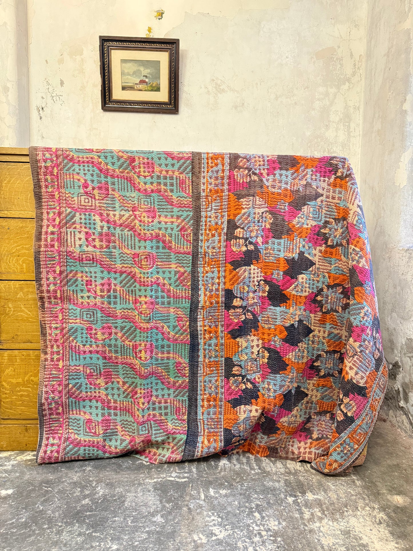 A Finestitch Kantha Quilt with Bagru over-print.
