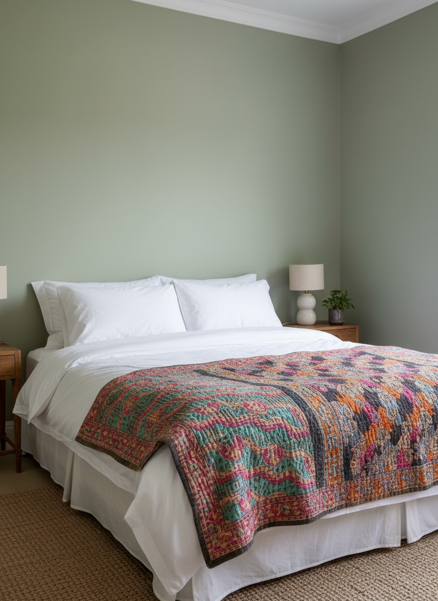 A Finestitch Kantha Quilt with Bagru over-print.