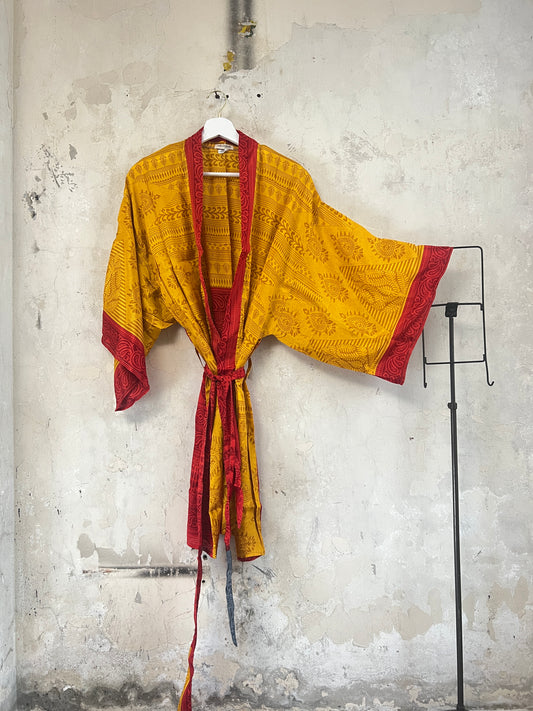 Vintage Saree Silk Kimono / Duster - Short