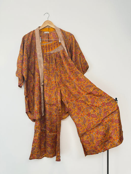Vintage Saree Silk Trousers & Shirt Co-ordinated Set