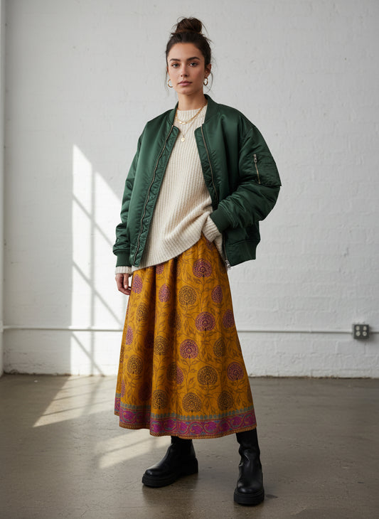 Vintage Saree Silk Pleated Skirt