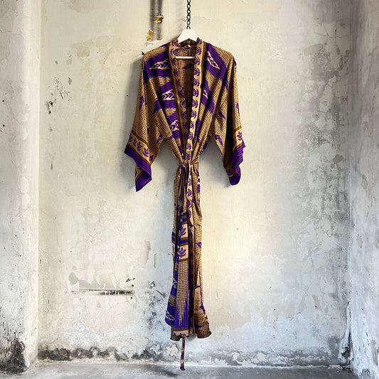 Vintage Saree Silk Kimono / Duster - Long
