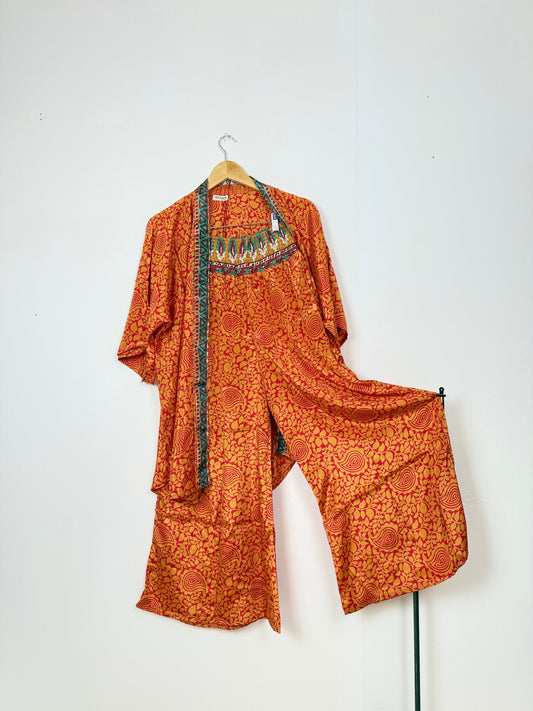 Vintage Saree Silk Trousers & Shirt Co-ordinated Set