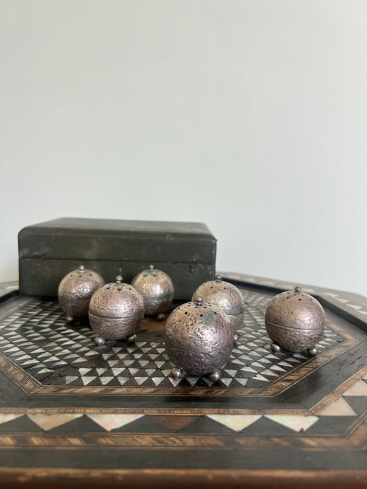 A Boxed Set of Indian Silver "Censur" Pots