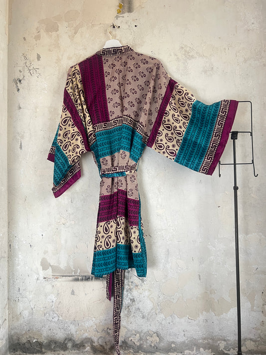 Vintage Saree Silk Kimono / Duster - Short