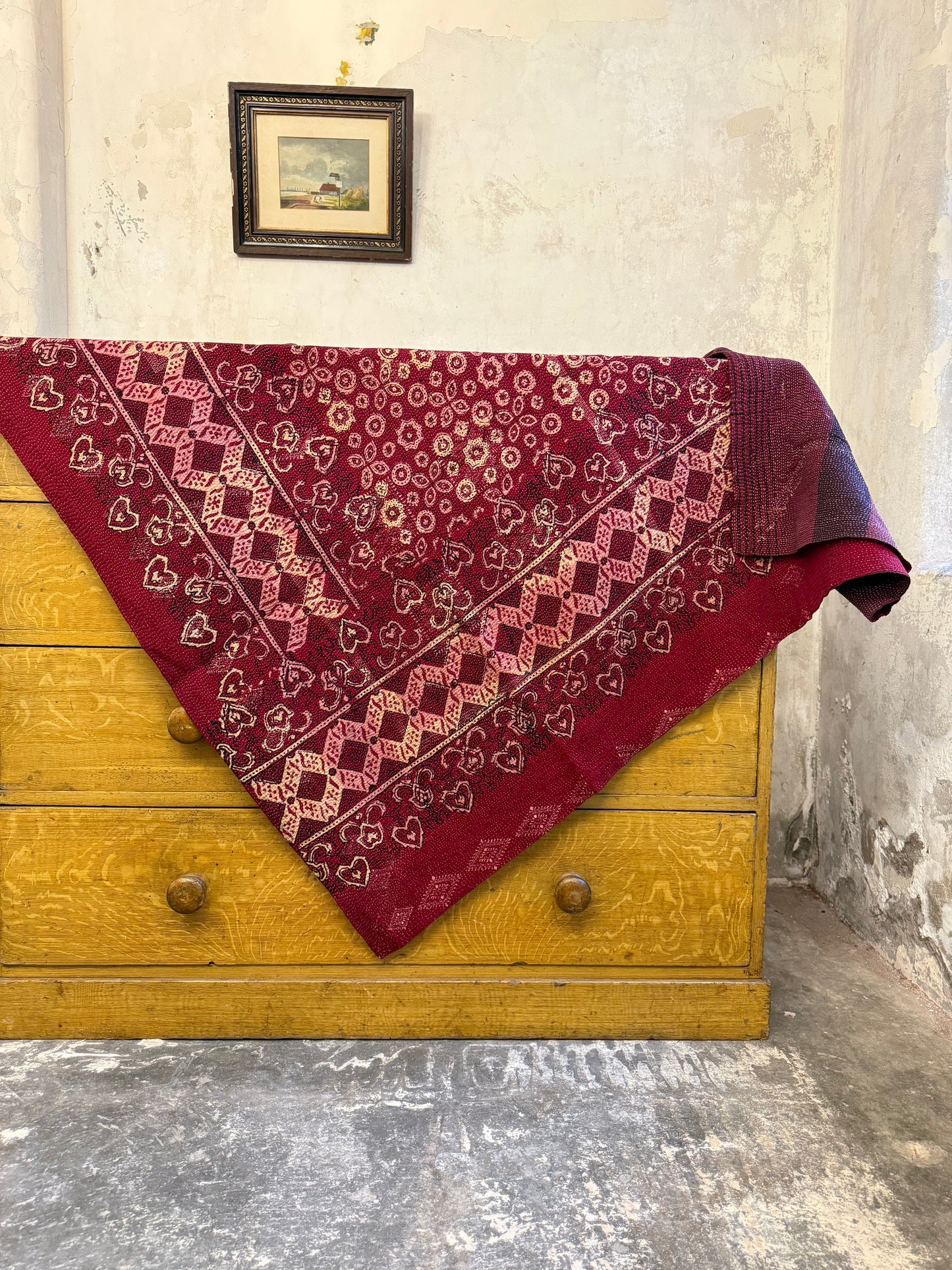 A Finestitch Kantha Quilt with Ajrakh over-print