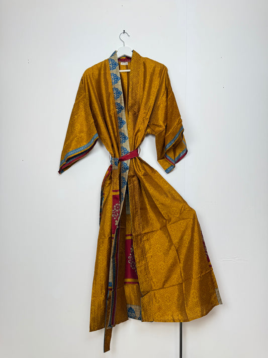 Vintage Saree Silk Kimono / Duster - Long