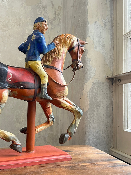 Wooden Fairground Racehorse & Jockey - Provenance Cottle's Circus